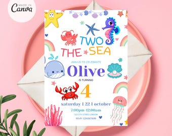 Two the Sea Invitation, Under the Sea Invitation, Sea Second Birthday Invitation, Two the Sea Birthday Party Invitation