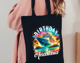 Custom Birthday Cruise Bag, Cruise Squad Gift, Personalized Name Travel Tote, Birthday Trip Canvas Bag, Gifts for Her, Vacation Beach Bag