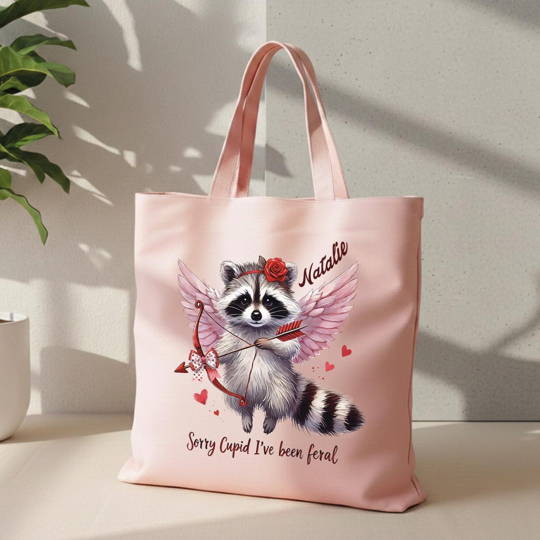 Cupid Raccoon Funny Cupid Raccoon Canvas Tote Bag, Sorry Cupid I've Been Feral ...