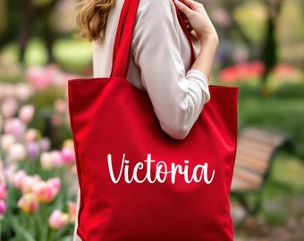 Personalized Canvas Tote Bag with Pocket, Zippered Tote Bag, Text Shoulder Bag, Gifts for Women, Custom Name Tote Bag, Mothers Day Gifts