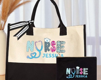 Personalized Nurse Tote and Pouch Set for Women, Custom Name Medical Bag, Cute Gift for Nurses, RN Essentials Organizer, Gift for Nurse