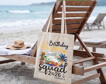 Birthday Cruise Tote Bag, Personalized Cruise Squad Gift, Custom Name Travel Tote, Vacation Beach Bag, Birthday Trip Keepsake, Gifts for Her