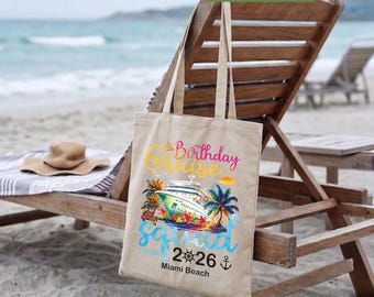 Custom Birthday Cruise Tote Bag, Cruise Squad Gift, Personalized Name Travel Tote, Vacation Beach Bag, Birthday Trip Keepsake, Gifts for Her