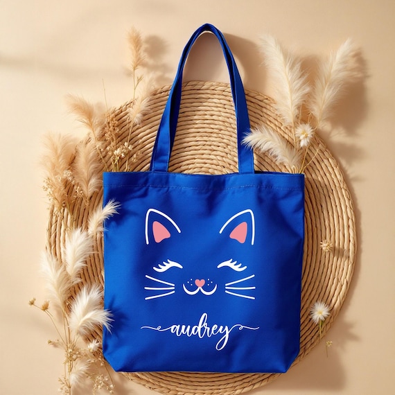 Personalized Cat Tote Bag, Cute Kitty Canvas Bag, Custom  display picture 1