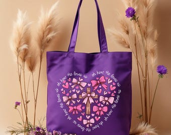Valentine Shoulder Tote Bag, Mothers Day Gifts, Gifts for Her, Valentines Day Bag, Canvas Tote Bag, Religious Tote, Gift for Christian