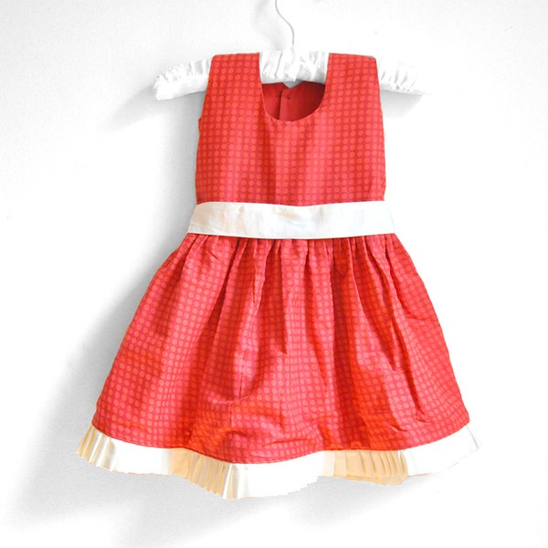 Baby Dress - Size 9 - 18 months - Tomato Red Polka Dot Print with Cream Belt - Baby Girl Dress  - polka dots