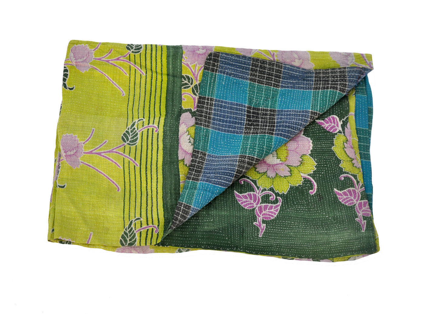 Vintage Quilt - Throw - katha traditional quilts- Ethnic bedcover - Quilted bedcovers - Floral print - Vintage blanket