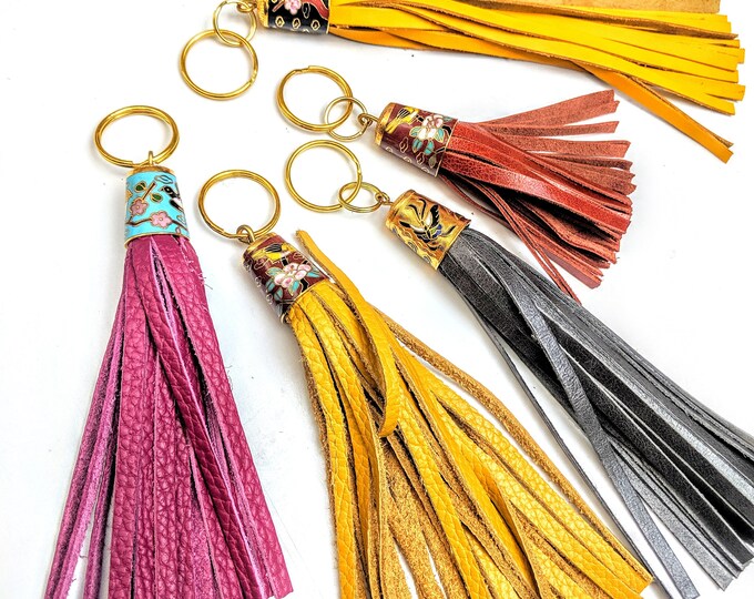 Thimble Tassel Key Ring, Leather Tassel Thimble Keyring, Handmade