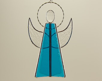 Stained Glass Aqua Standing Angel