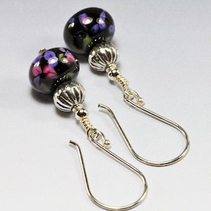 Lampwork Bead Earrings in Black and Silver