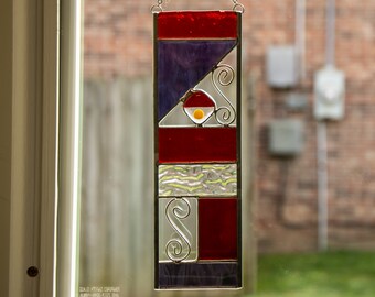 Stained Glass Red and Purple Mini Panel Suncatcher