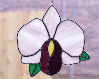 Stained Glass Orchid Suncatcher, Floral Gift for Her, Handmade Window Hanging, Home Decor, New House Gift