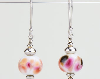 Lampwork Earrings / Handmade Lampwork Earrings / Glass Bead Earrings / Lampwork Jewelry / Pink Earrings / Pink and Peach Earrings / SRA