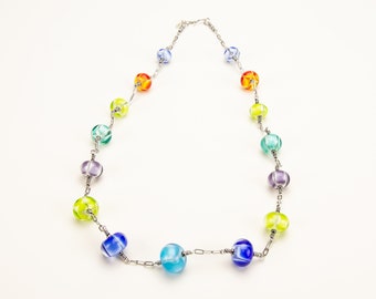 Multicolor Rainbow Bead Lampwork Necklace