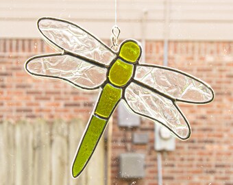 Stained Glass Green Dragonfly Suncatcher