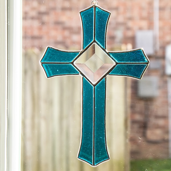 Vitral Aqua Cross Suncatcher