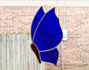 Stained Glass Dark Blue Butterfly Suncatcher