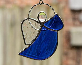 Stained Glass Medium Blue Tiny Angel Suncatcher