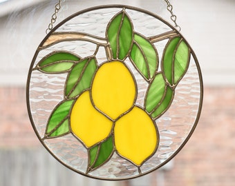 Stained Glass Lemon Trio Panel