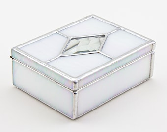 White Iridescent Stained Glass Jewelry Box
