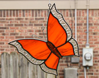 Stained Glass Orange Butterfly Suncatcher