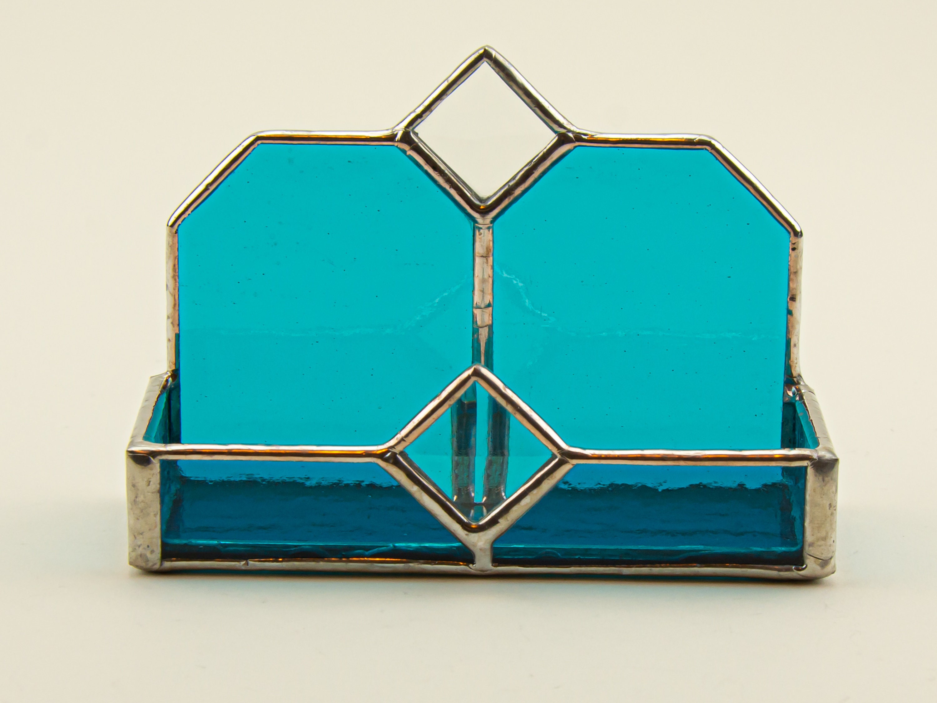 Aqua Stained Glass Business Card Holder Etsy