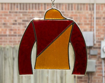 Stained Glass Red and Amber Jockey Silk Suncatcher