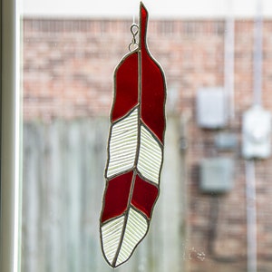 Stained Glass Red Feather Suncatcher
