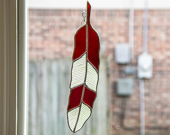 Stained Glass Red Feather Suncatcher