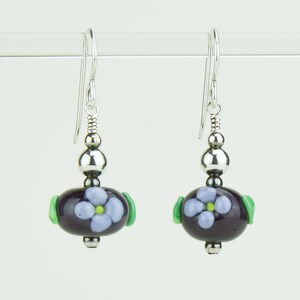 Lampwork Bead Earrings / Handmade Lampwork Earrings / Glass Bead Earrings / Lampwork Jewelry / Floral Earrings / Purple Earrings / SRA