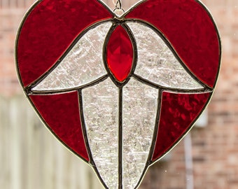 Stained Glass Red Heart Suncatcher