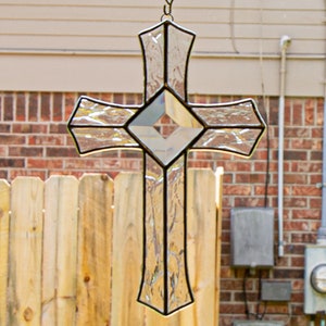 Stained Glass Clear Textured Cross Suncatcher