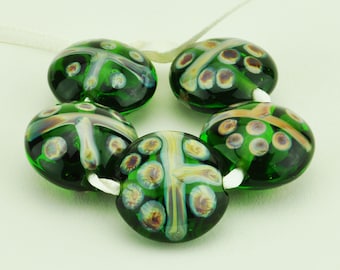 Contas de vidro lampwork feitas à mão/conjunto de contas lampwork/contas lampwork/contas de lentilha/contas de vidro/verde roxo marrom azul/srahallockglass