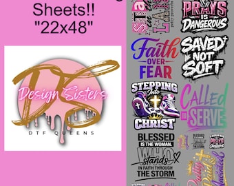 Lámina de transferencias cristianas DTF Gang Sheet, 22x48, diseño para prensa térmica (listo para prensar)