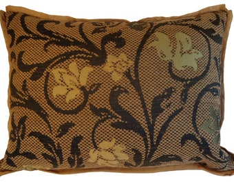 pillow lumbar luxe italian chenille antique gold caramel silk black floral design astrakan back gold living room den bedroom 068