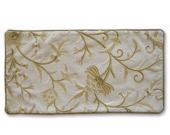 pillow embroidery crewel flower english linen luxurious couture feathers insert included