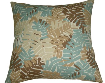 pillow patio throw pillow NO INSERT large sunbrella outdoors indoors cushion fern or palm leaf blue taupe beige wavy stripes print