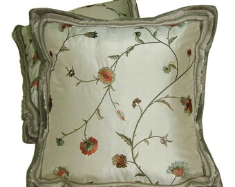 embroidery pillow quality imported silk taffeta large luxe living room bedroom guest room feathers insert