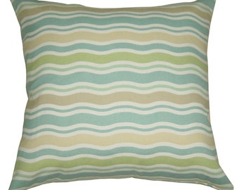 pillow patio throw pillow NO INSERT large sunbrella outdoors indoors cushion fern or palm leaf aqua beige white wavy stripes print