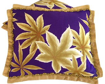 pair pillows silk vintage kimono purple gold pair