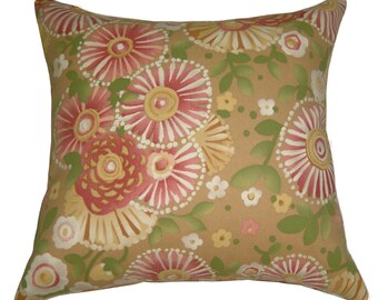 pillow patio NO INSERT throw pillow large sunbrella outdoors indoors cushion palm frond olive pink beige floral back same colors
