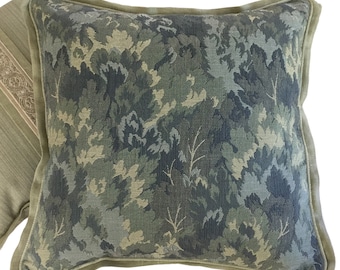 set of two custom pillows tapestry green blue linen feathers insert exclusive