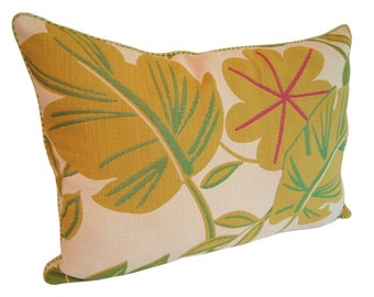 pillow spring summer floral leaves green lumbar couture green cream terracota balcony living room den cottage chic