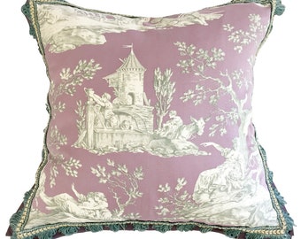 pillow couture luxe toile du jouy french lavender silk