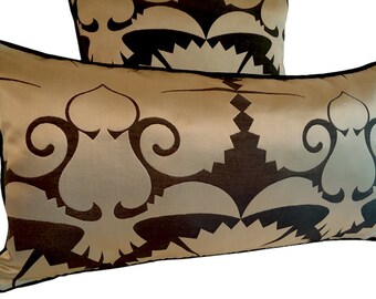 silk luxurious lumbar pillow imported high end fabric contemporary art deco living room bedroom luxe Osborne & Little 044