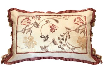 embroidered silk taffeta luxurious pillows floral living room bedroom with feathers insert pleated sham tassel fringe