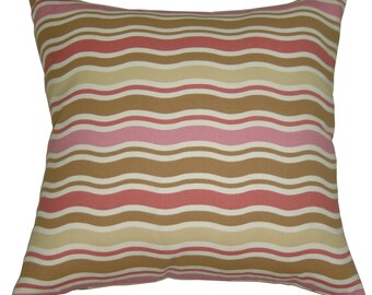 pillow patio throw pillow NO INSERT Sunbrella outdoors indoors pillow fern palm leaf burnt pink taupe beige terracotta  wavy stripes print