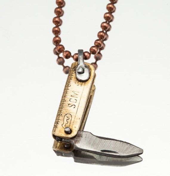 Items similar to MINIATURE Pocket Knife Necklace Brass / Copper on Etsy