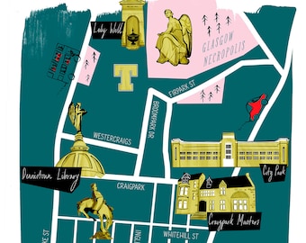 Glasgow Dennistoun Map Giclee Print | Teal colour | Retirement Gift | Scotland Print | Travel Art | Housewarming