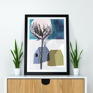 Cabins Giclee Art Print | Watercolour | Scandinavian Art | Scotland Print | Botanical Print | Trees Print | Woodland Art